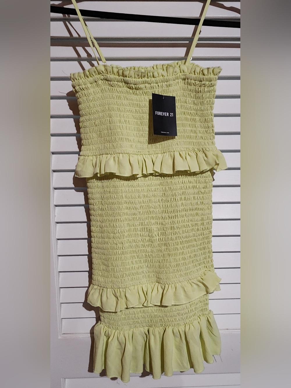 Forever 21 Light Yellow Smocked Ruffle Mini Dress